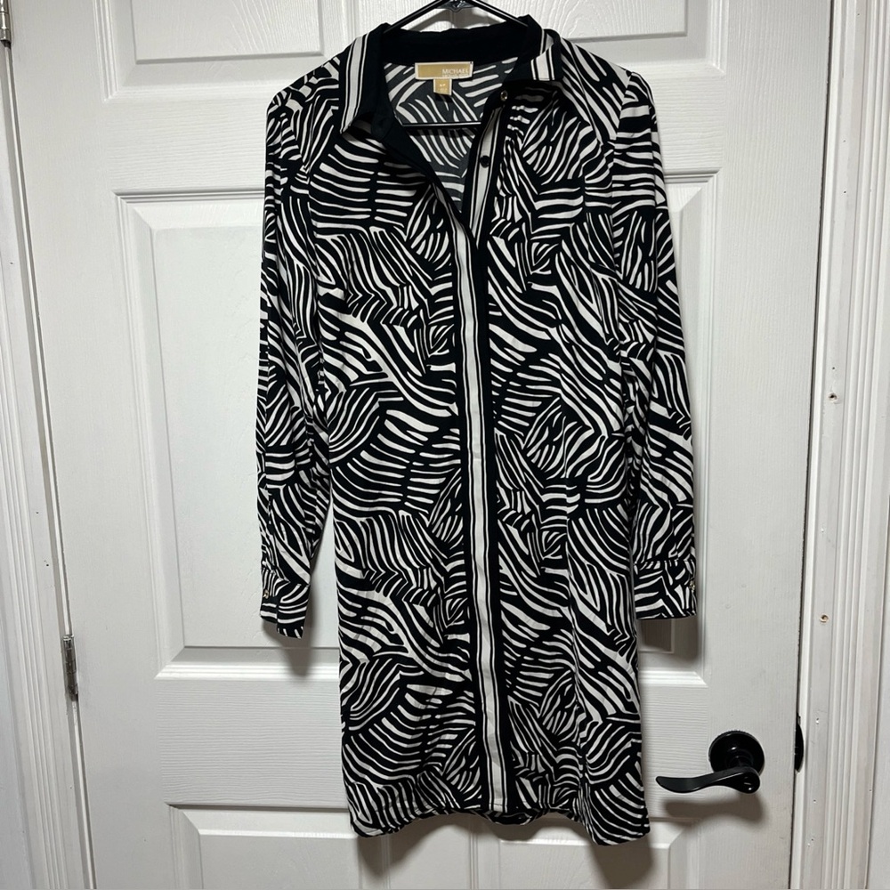 Michael Kors Zebra Print Front Button Long Sleeve Knee Length Dress Size S Belt
